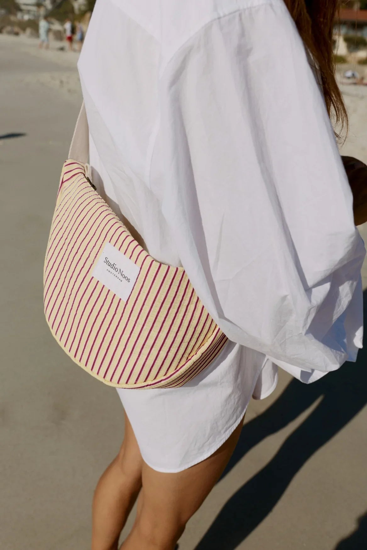 Poplin Striped Adult Fanny Pack | Raspberry