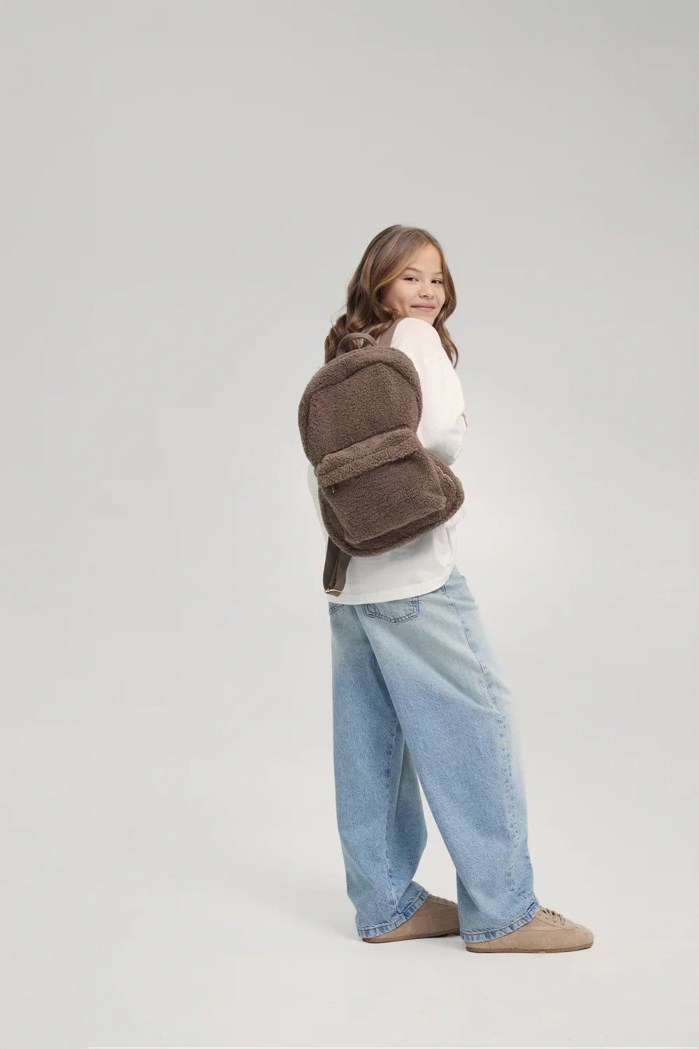 Ecru Teddy Midi Backpack Front Pocket