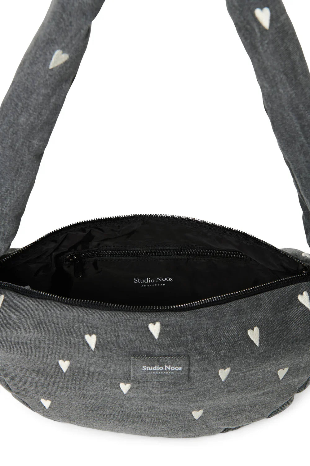 Grey Hearts Denim Mini Cross Body Bag