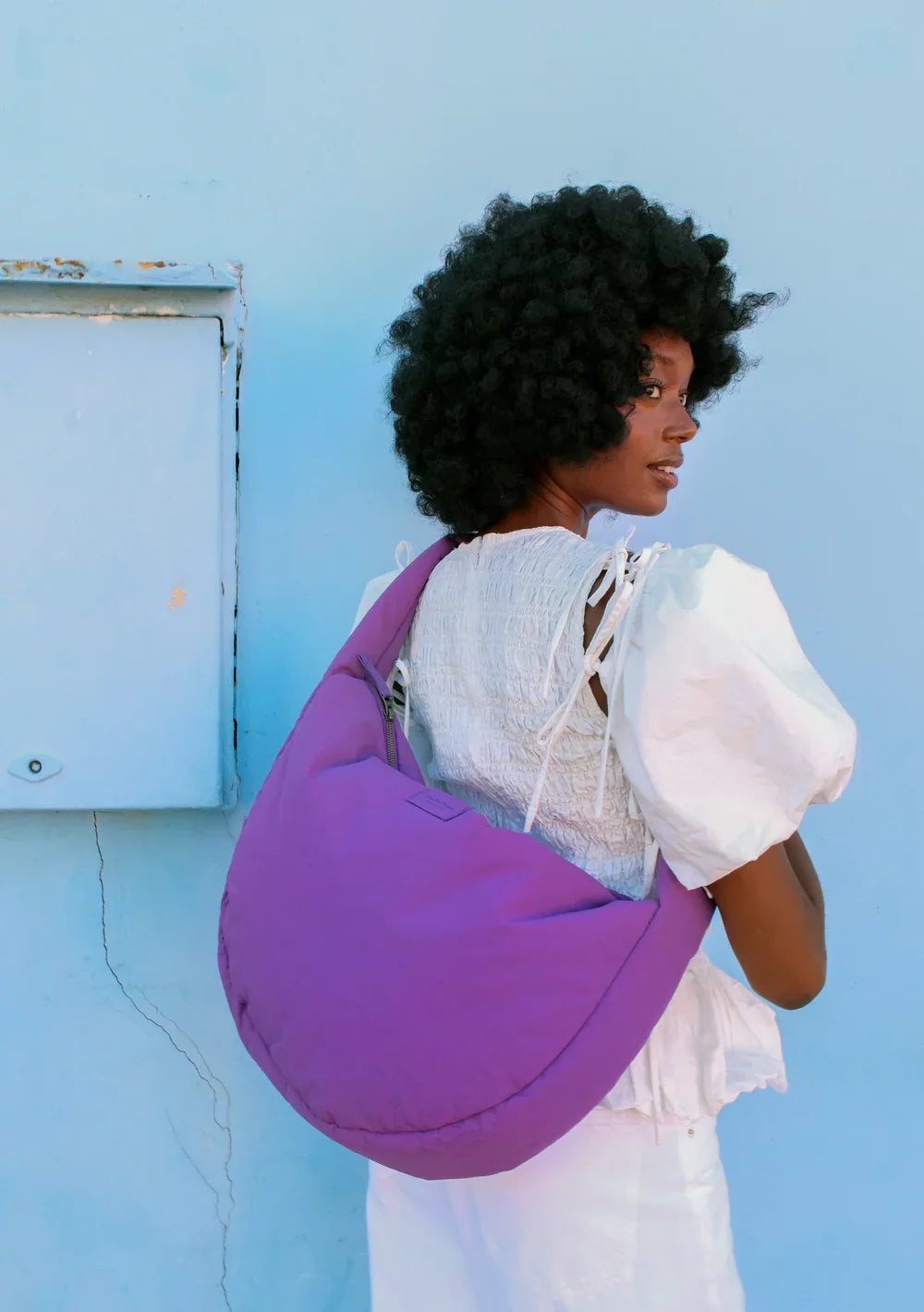 Purple Textured Puffy Cross Body Bag