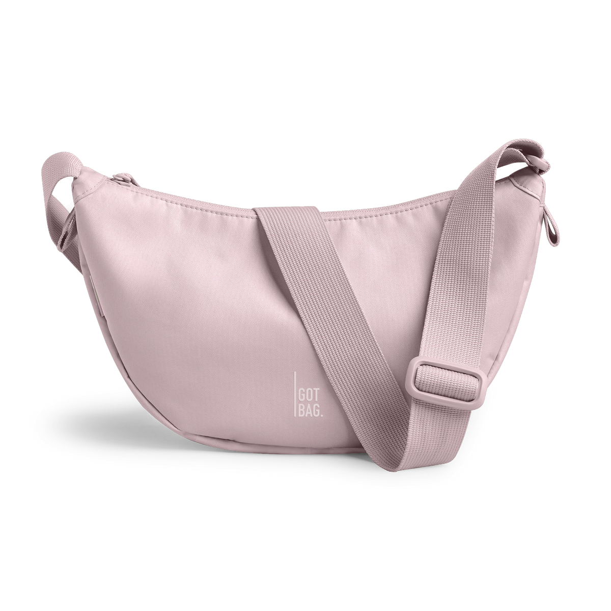 MOONBAGSMALLMONOCHROME Tasche in pinkdolphin (blasses Hellrosa) als Studioaufnahme in Frontansicht.