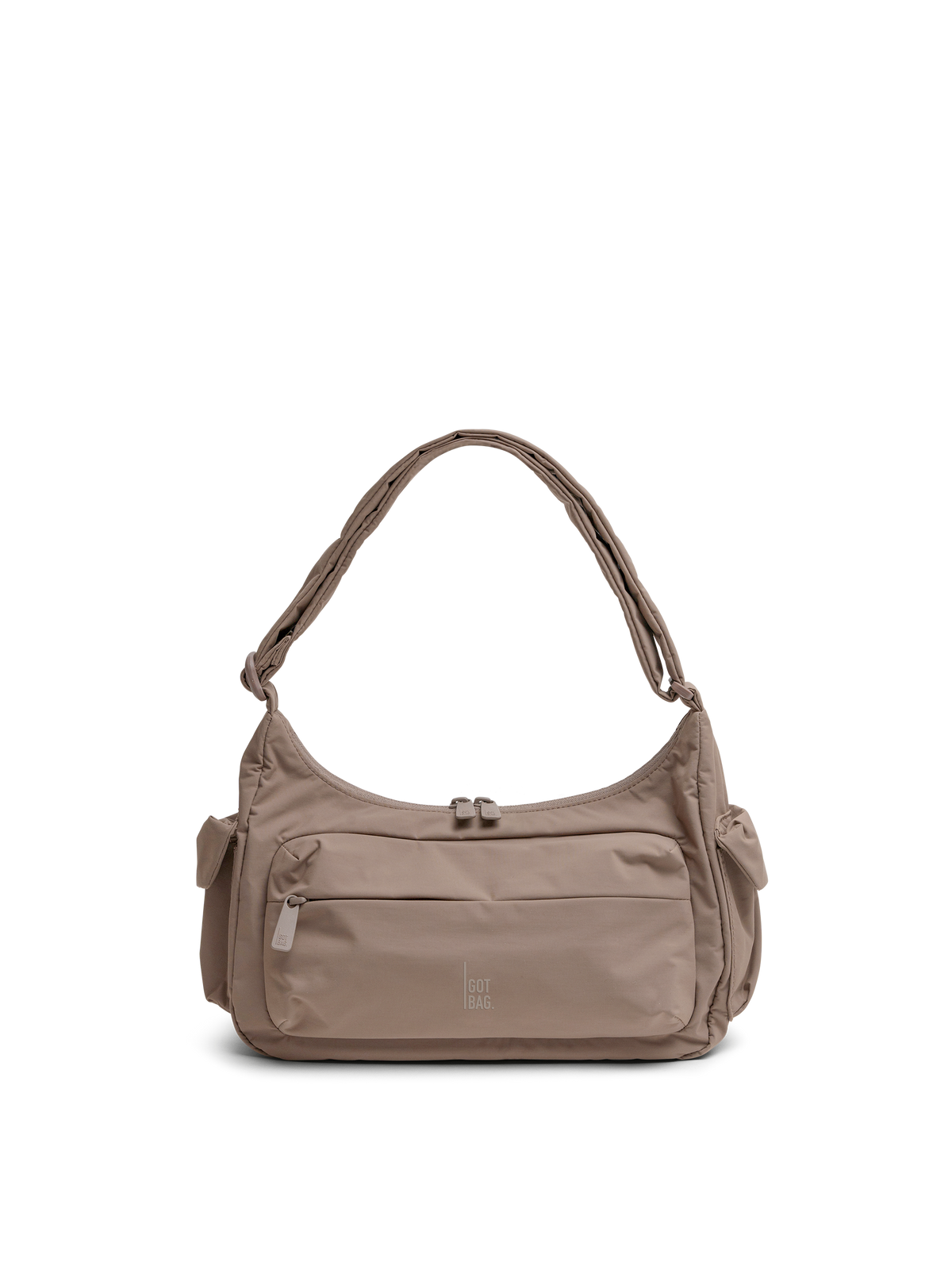 POCKETBAGSMALL Tasche in oyster (klassisches Taupe-Braun) als Studioaufnahme in Frontansicht.
