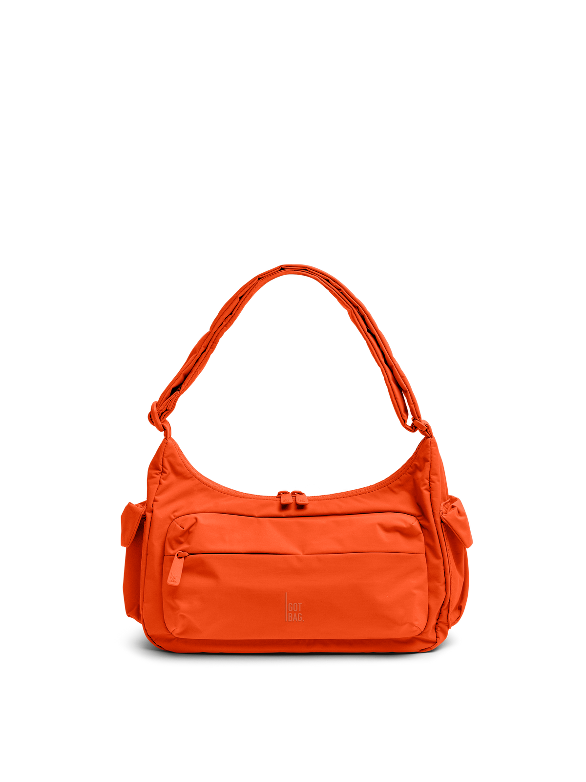 POCKETBAGSMALL Tasche in hot coral (knalliges Orange) als Studioaufnahme in Frontansicht.