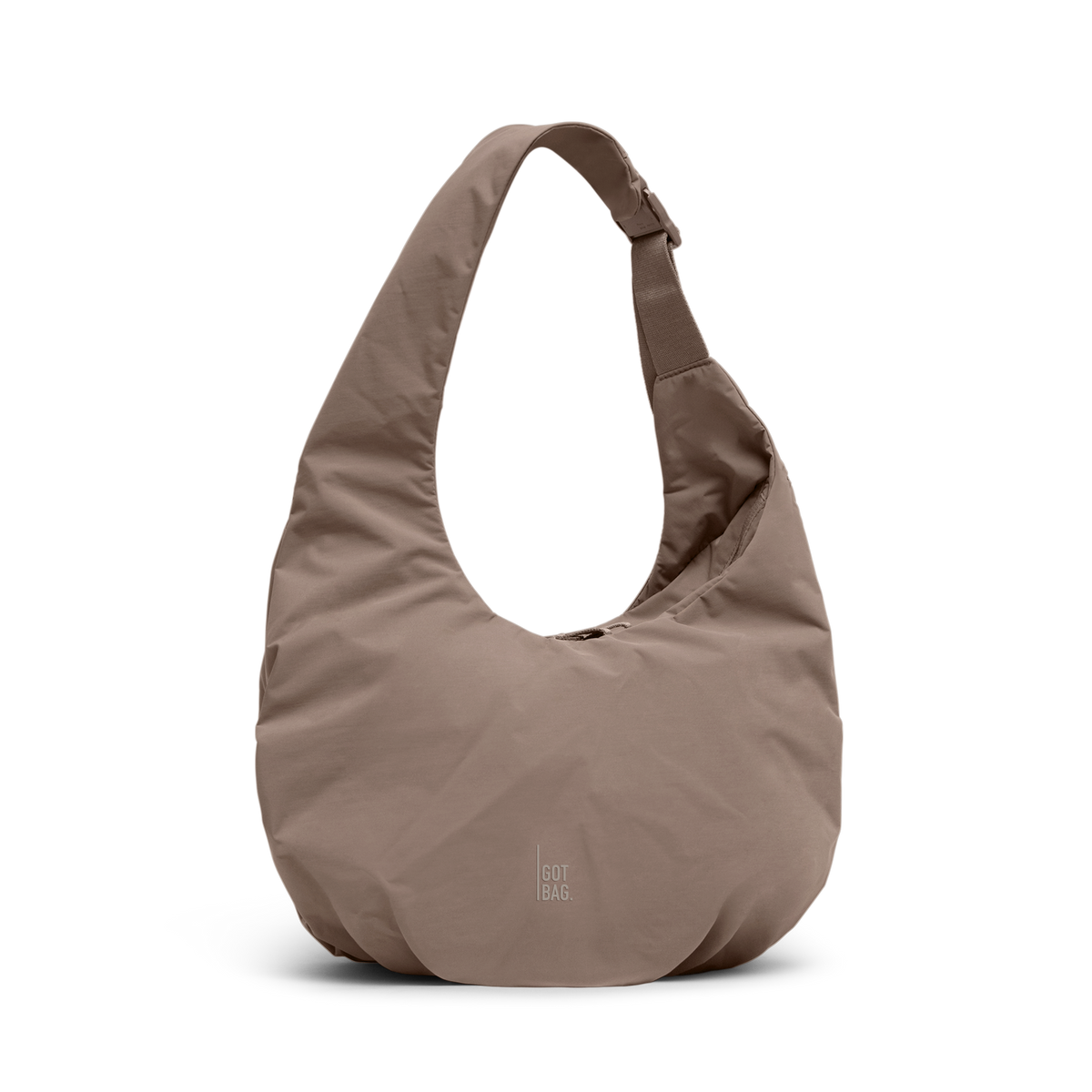 FULLMOONBAG Tasche in oyster (klassisches Taupe-Braun) als Studioaufnahme in Frontansicht.
