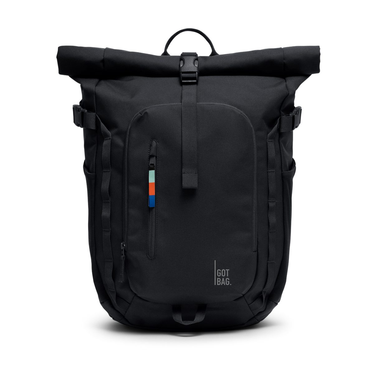 BP0201XX ROLLTOPADVENTURE Rucksack in black (Schwarz) als Studioaufnahme in Frontansicht.