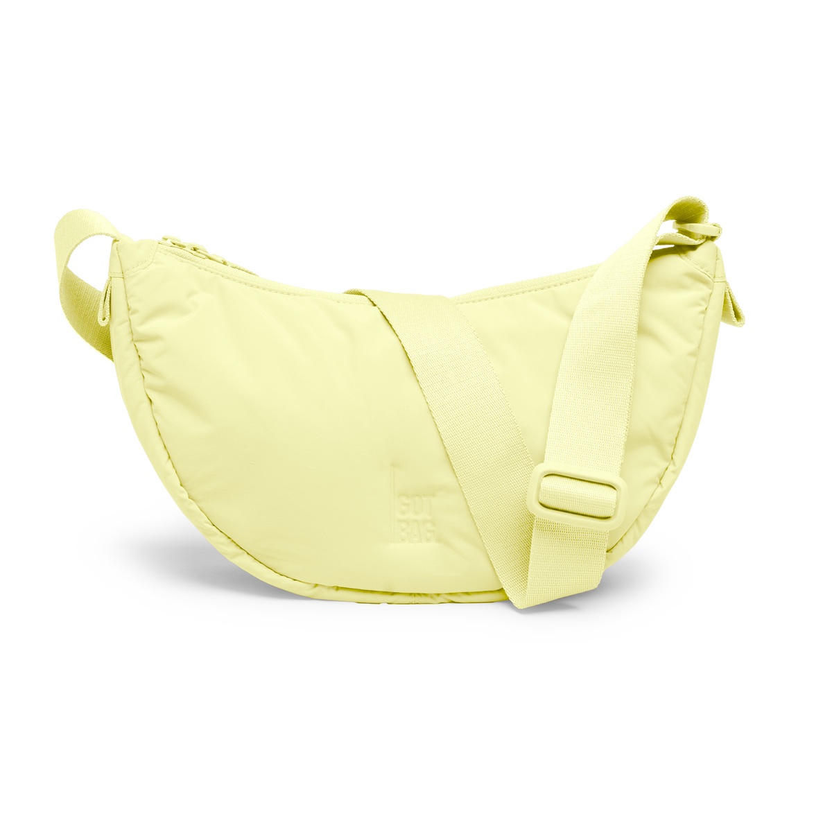 CLOUD MOON BAG SMALL Tasche in sea lemon (zartes Pastellgelb) als Studioaufnahme in Frontansicht.
