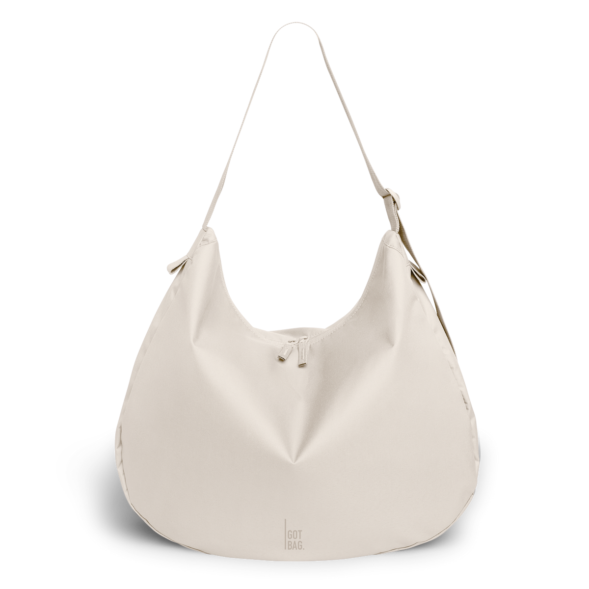 CURVED BAG Tasche in soft shell (warmes Cremeweiß) als Studioaufnahme in Frontansicht.