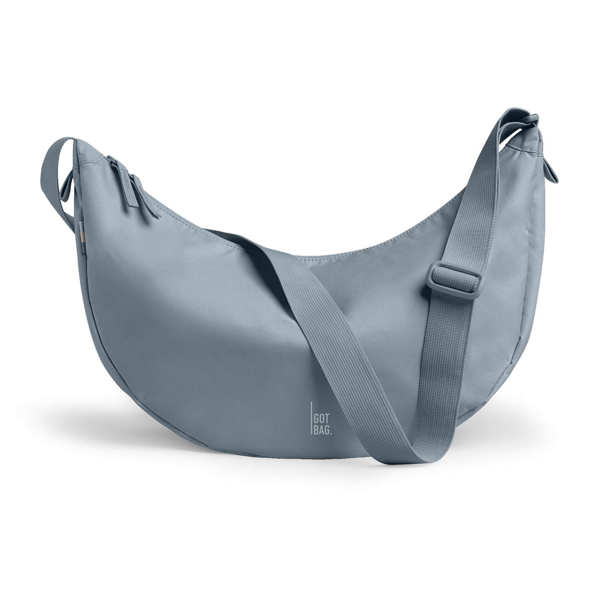 MOON BAG LARGE Tasche in marlin (grau-blau) als Studioaufnahme in Frontansicht.