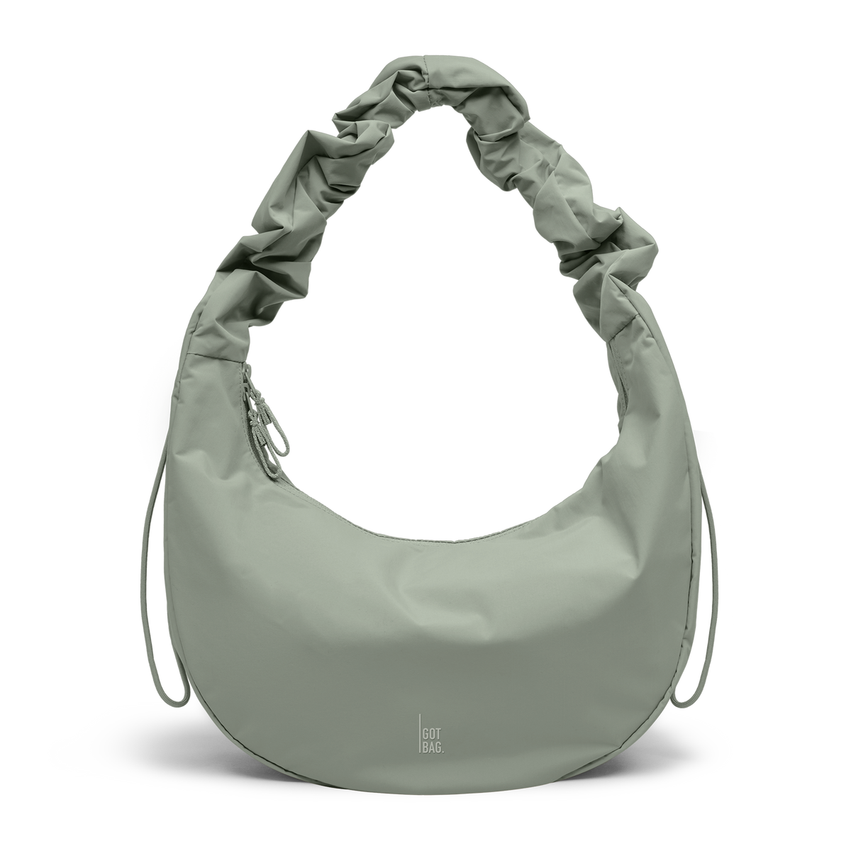 MOON BAG RUFFLE Tasche in bass (Salbeigrün) als Studioaufnahme in Frontansicht.
