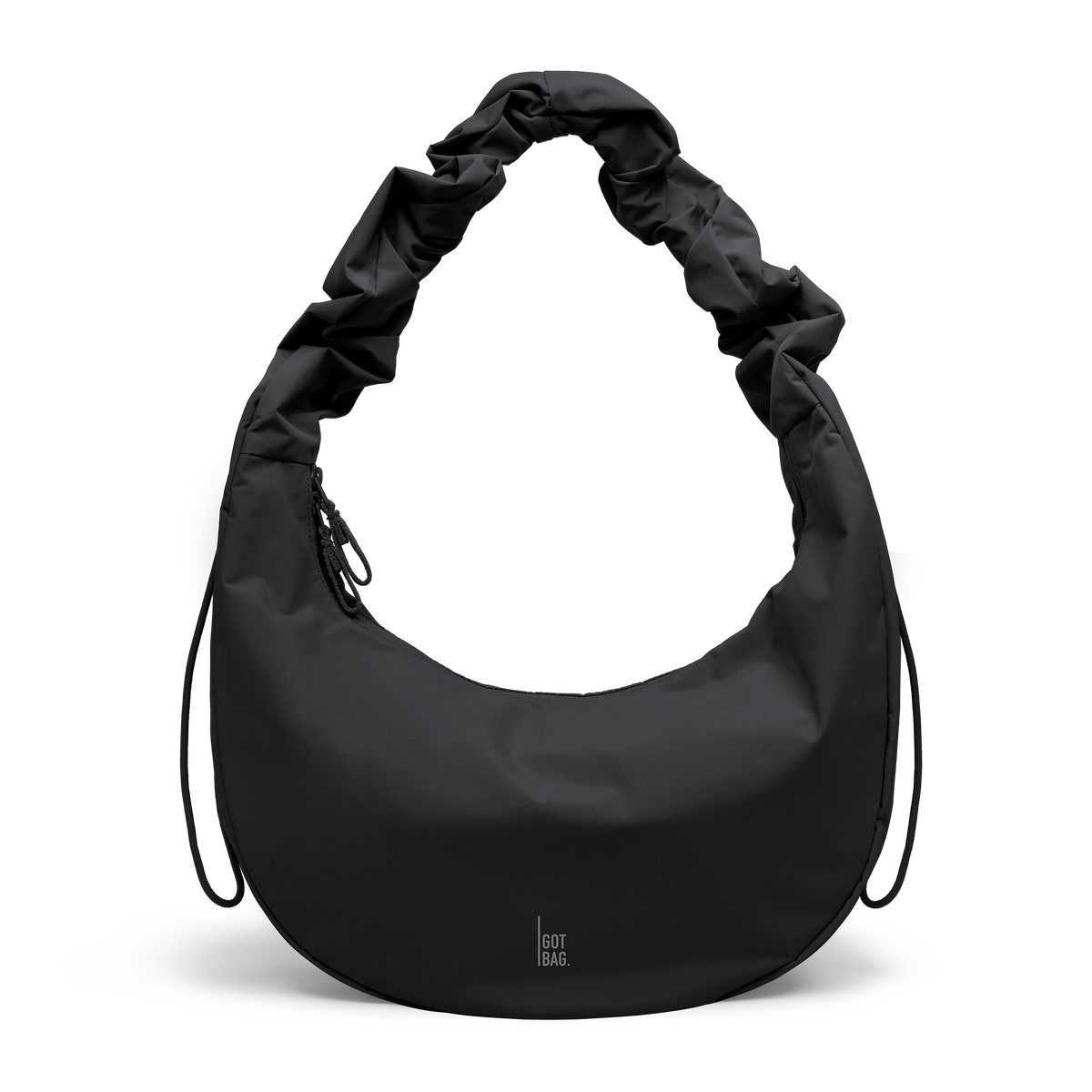 MOON BAG RUFFLE Tasche in black (Schwarz) als Studioaufnahme in Frontansicht.