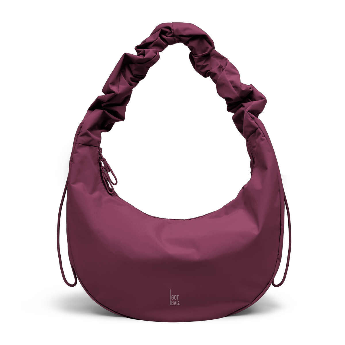 MOON BAG RUFFLE Tasche in kraken (Weinrot) als Studioaufnahme in Frontansicht.