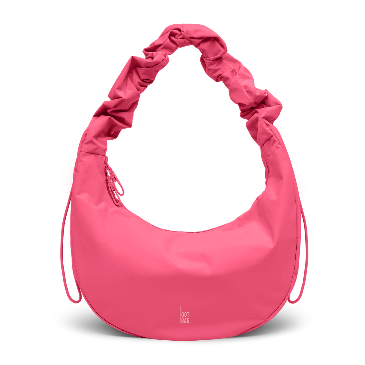 MOON BAG RUFFLE Tasche in salina pink (leuchtendes Pink) als Studioaufnahme in Frontansicht.