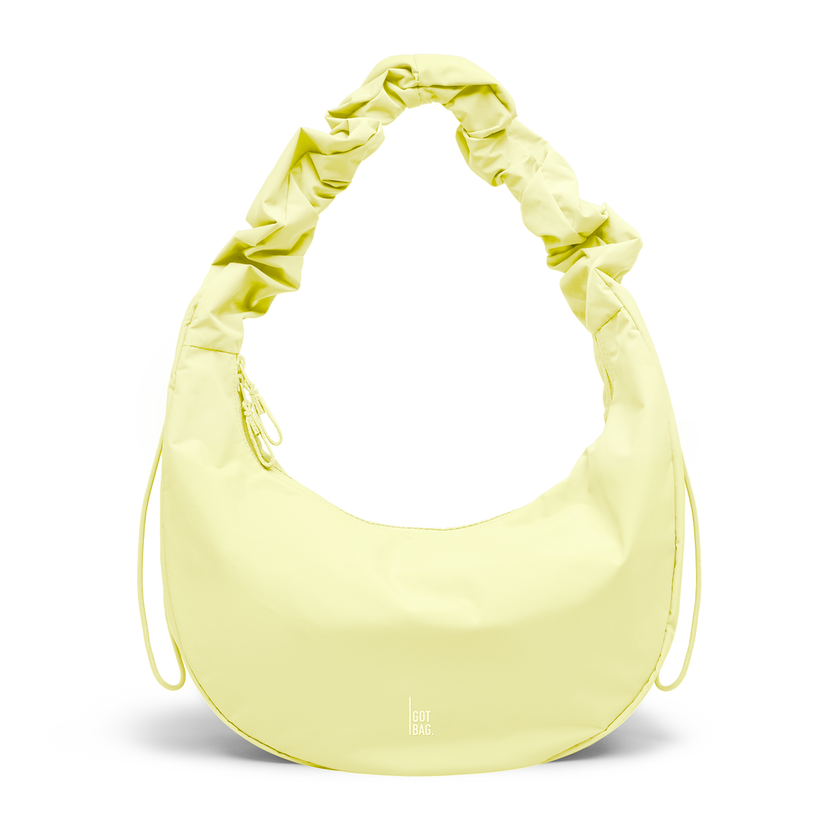 MOON BAG RUFFLE Tasche in sea lemon (zartes Pastellgelb) als Studioaufnahme in Frontansicht.