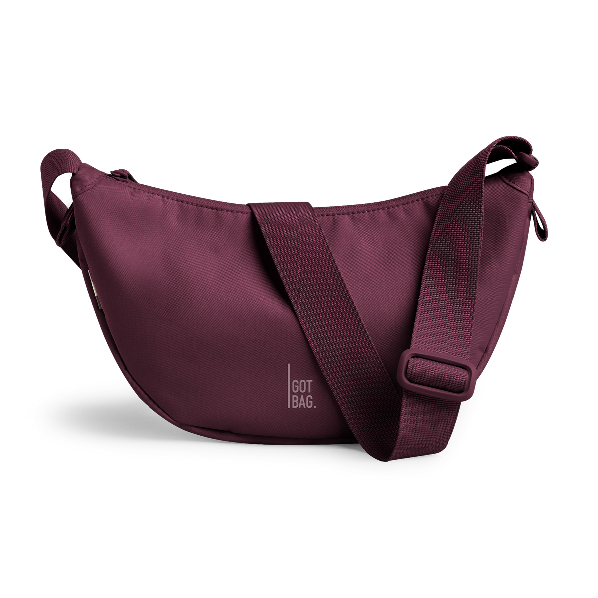 MOON BAG SMALL Tasche in kraken (Weinrot) als Frontansicht.