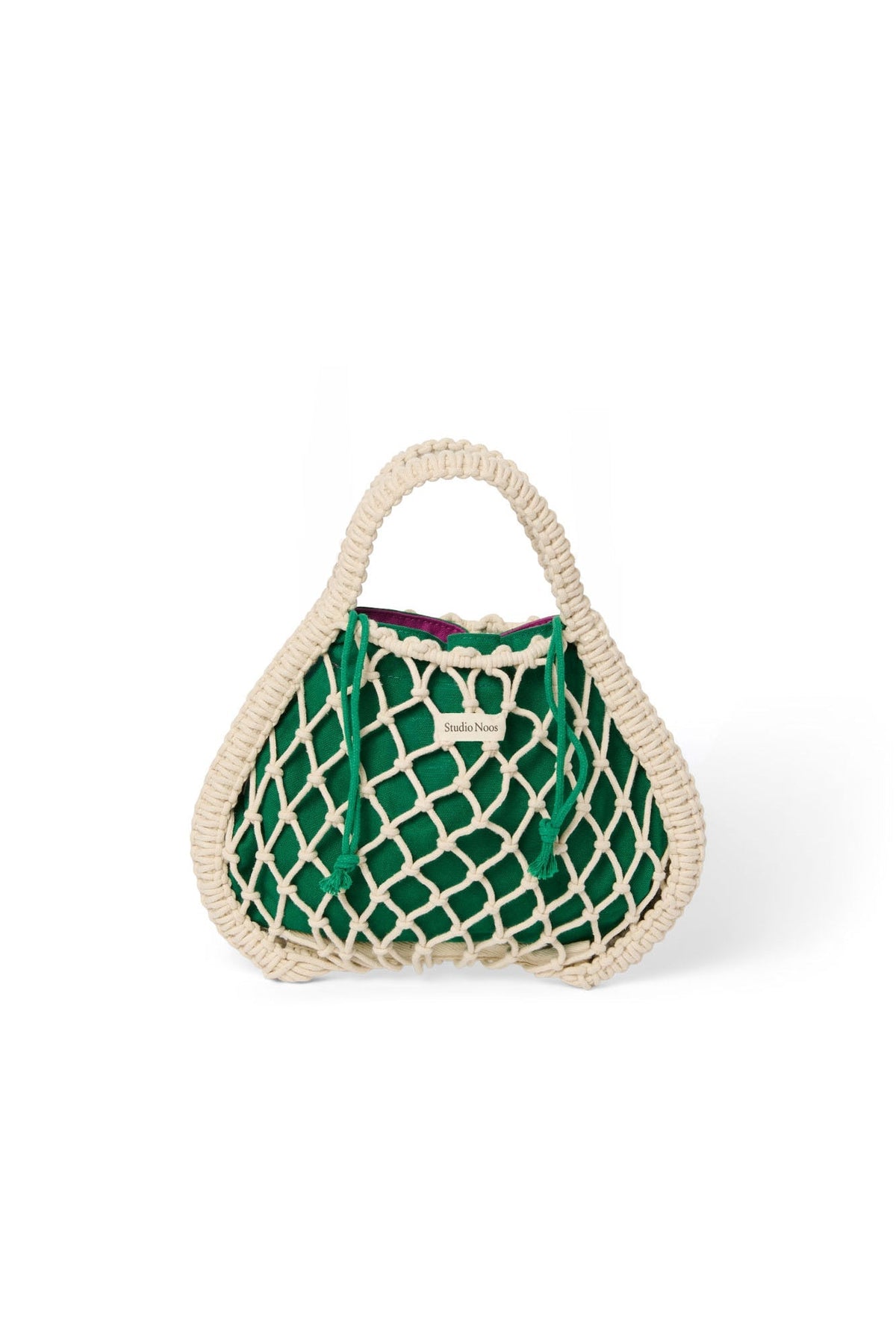 Purple-Green Reversible Insert | Natural Macramé Mini Handbag with