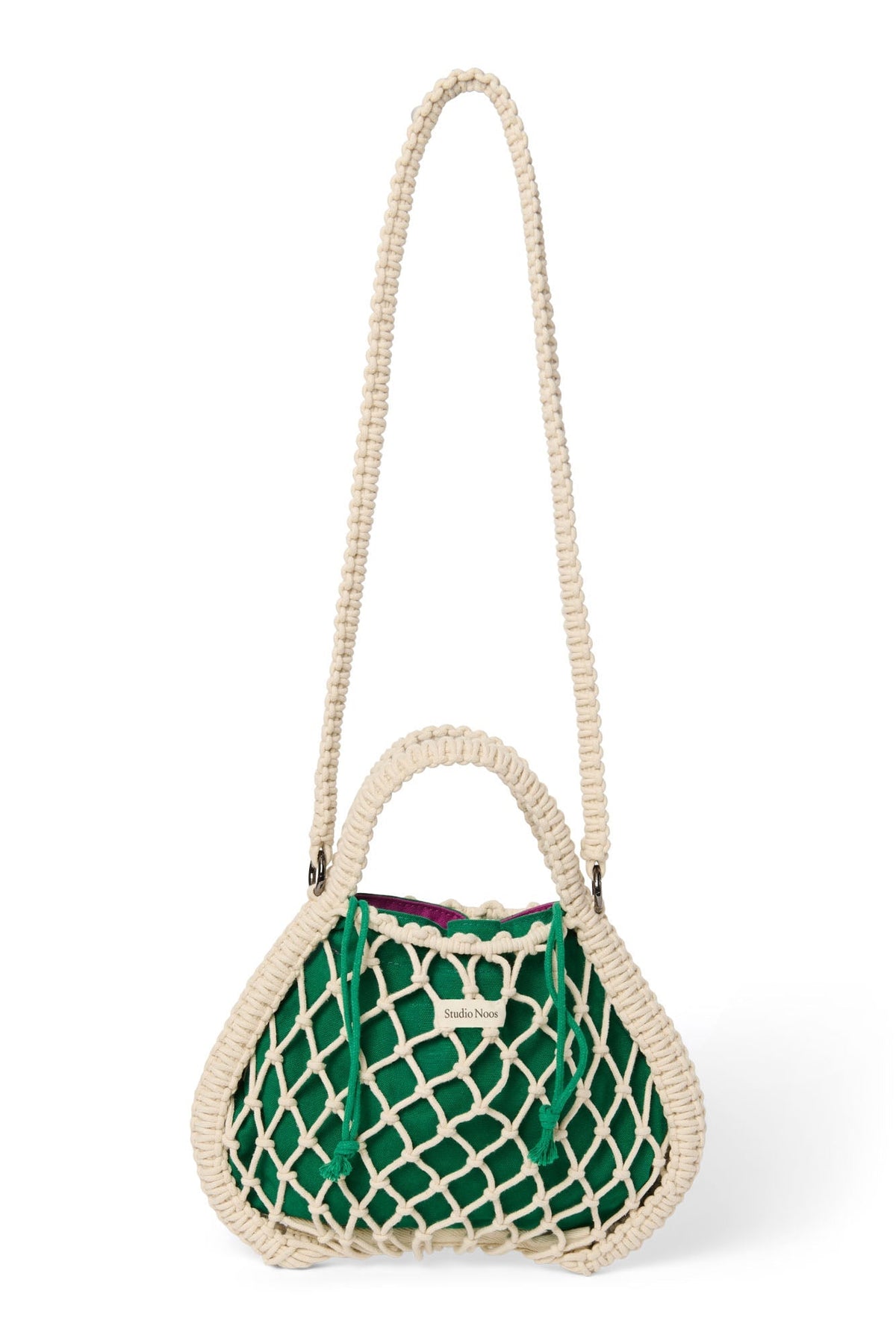 Purple-Green Reversible Insert | Natural Macramé Mini Handbag with