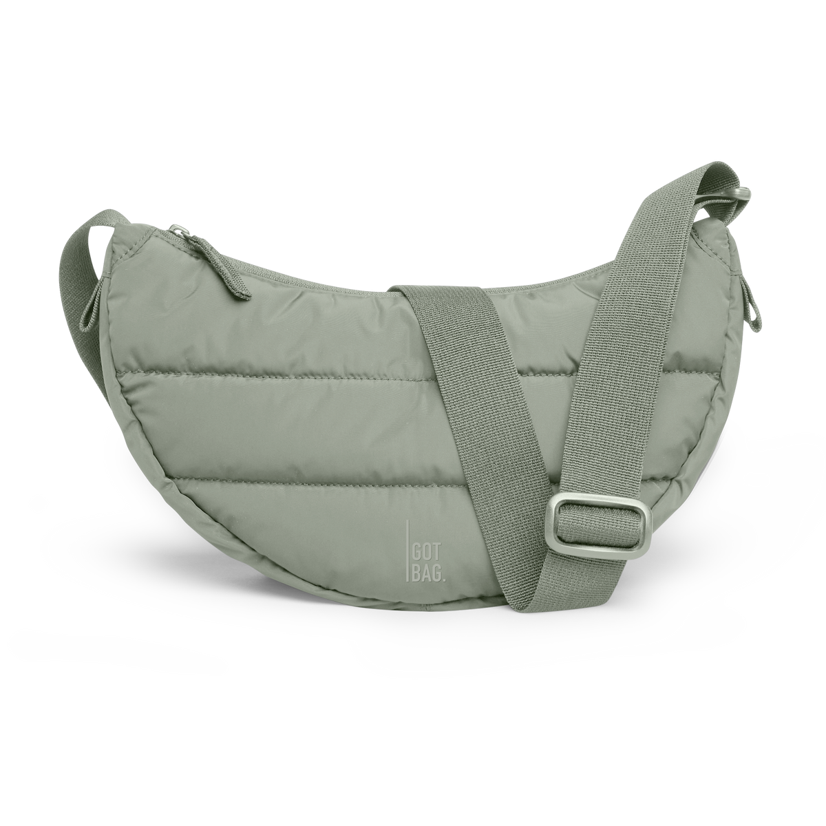PUFFER MOON BAG SMALL Tasche in bass (Salbeigrün) als Studioaufnahme in Frontansicht.