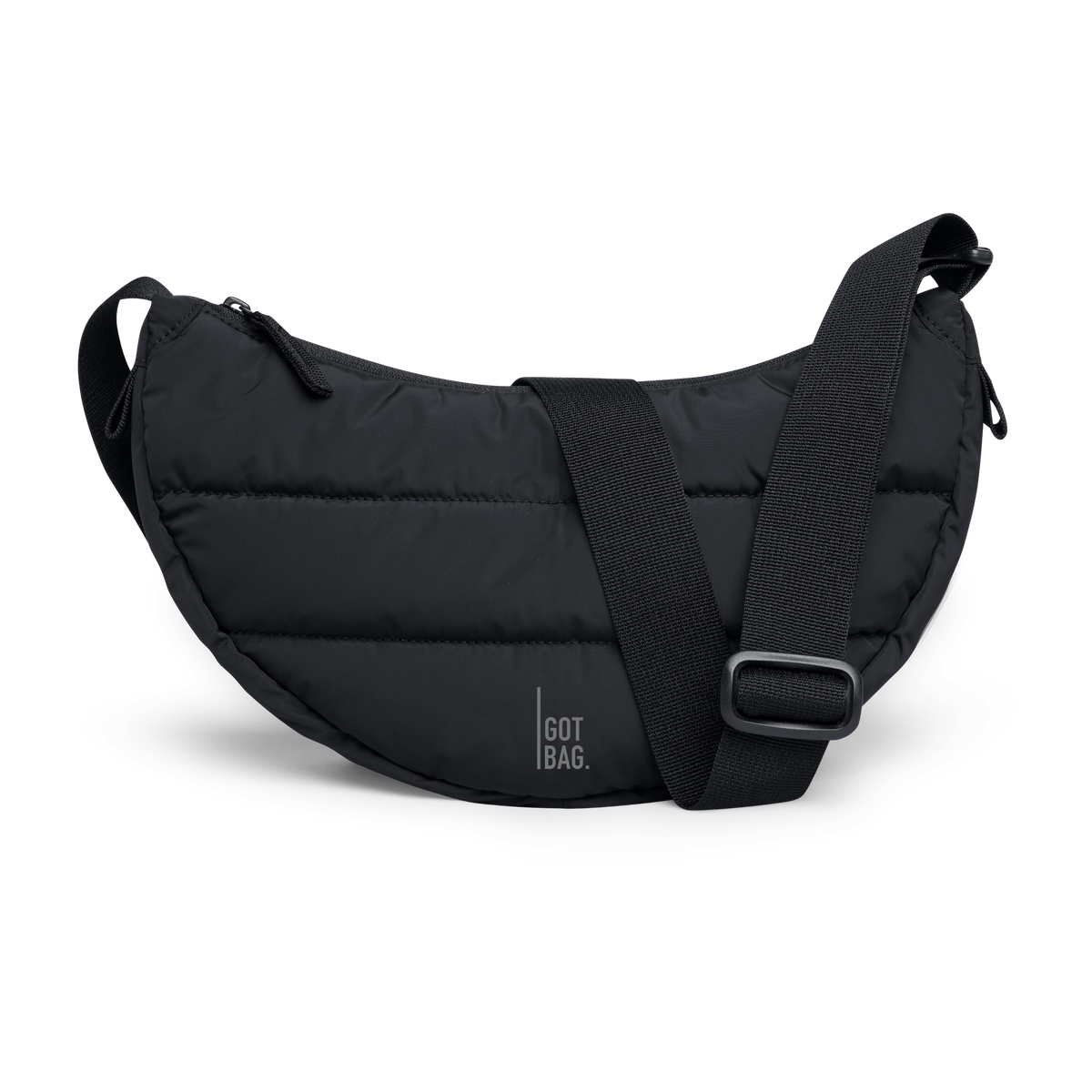 PUFFER MOON BAG SMALL Tasche in black (Schwarz) als Studioaufnahme in Frontansicht.