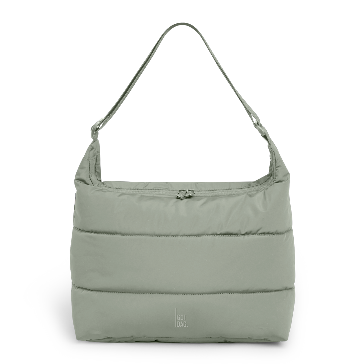 PUFFER SQUARE BAG Tasche in bass (Salbeigrün) als Studioaufnahme in Frontansicht.