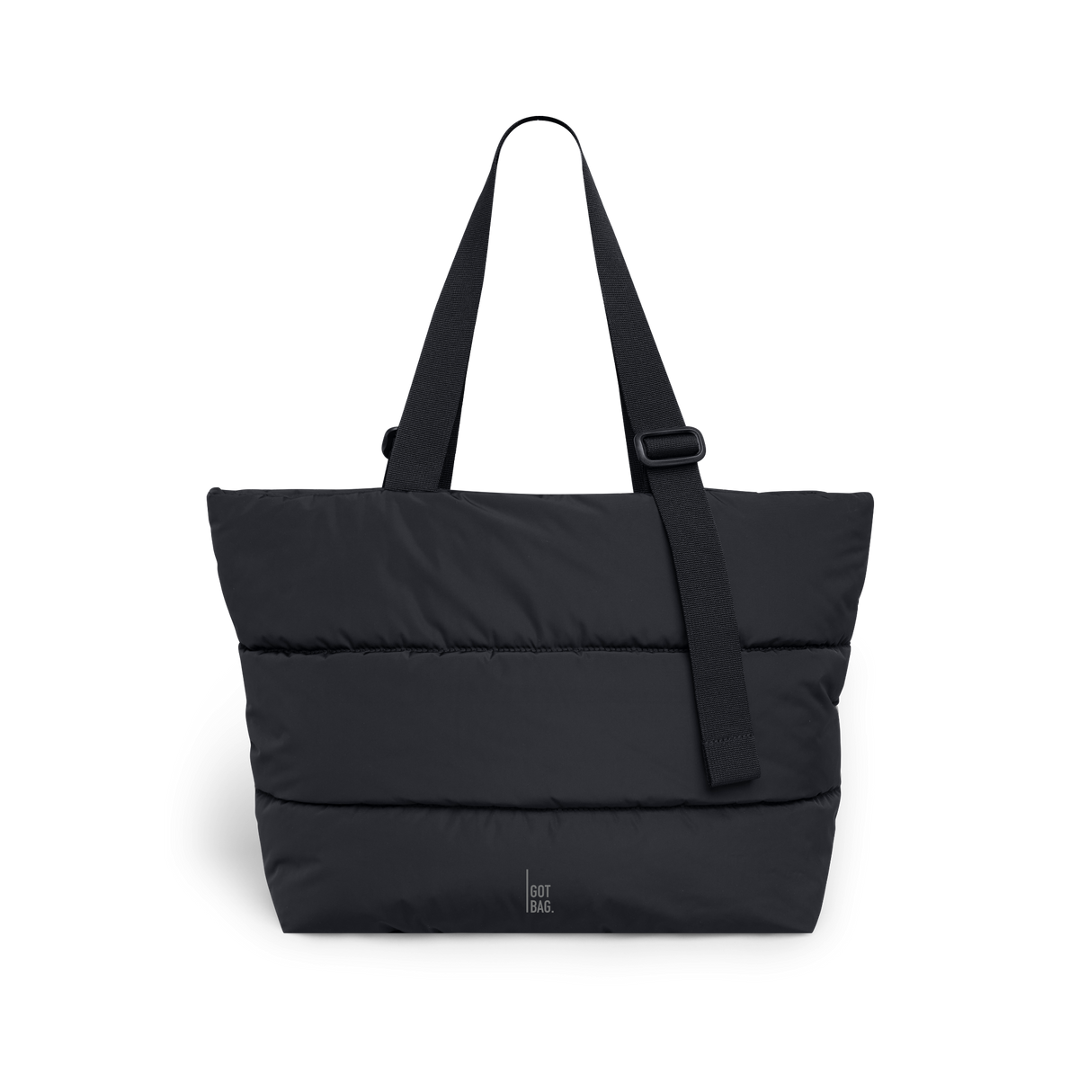 PUFFER TOTE BAG Tasche in black (Schwarz) als Studioaufnahme in Frontansicht.