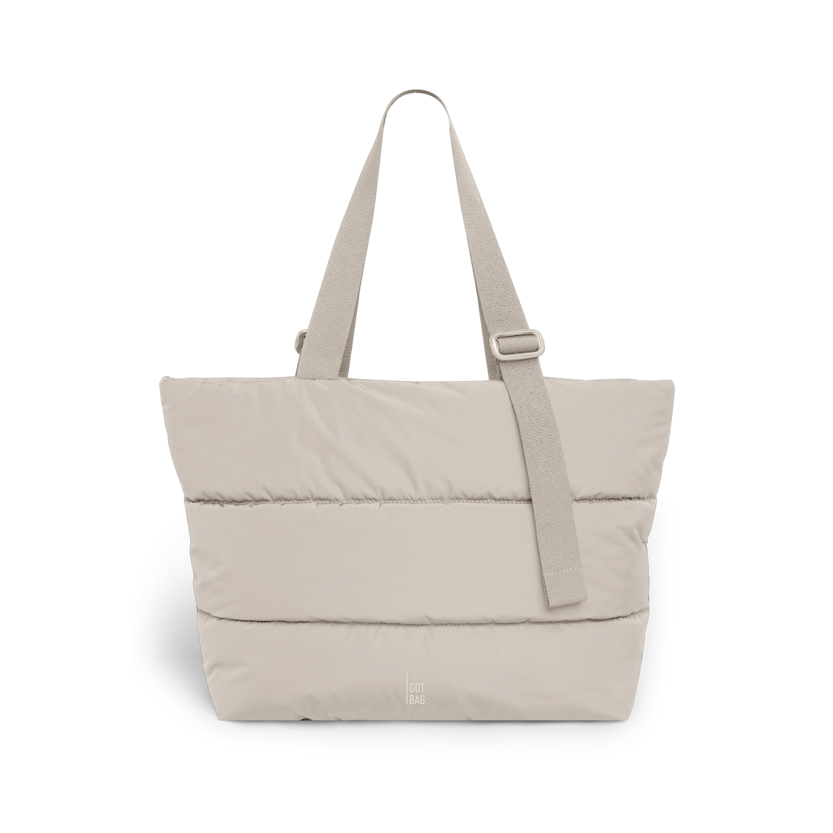 PUFFER TOTE BAG Tasche in scallop (helles Beige) als Studioaufnahme in Frontansicht.