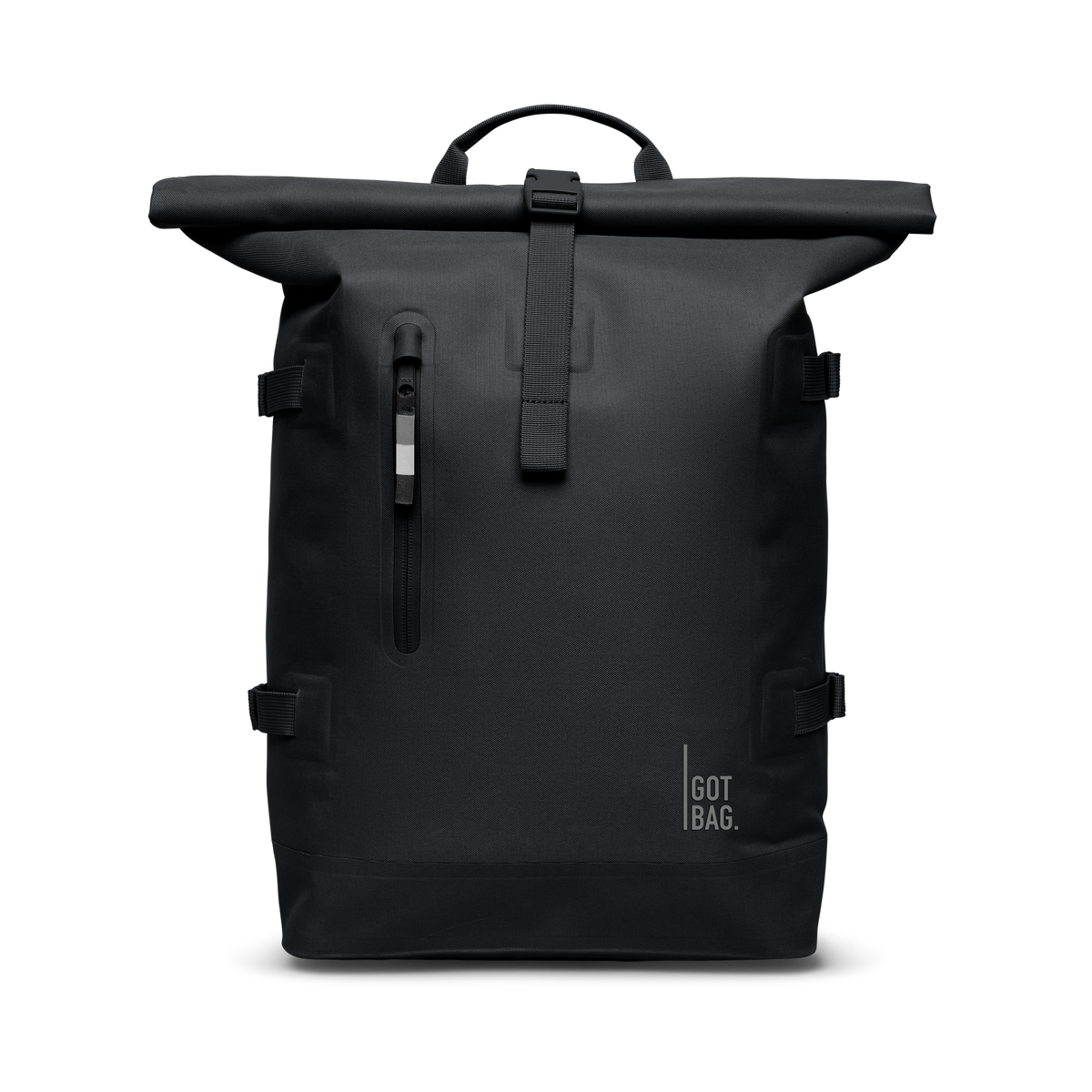 ROLLTOP MONOCHROME EDITION Rucksack in black (Schwarz) als Studioaufnahme in Frontansicht.
