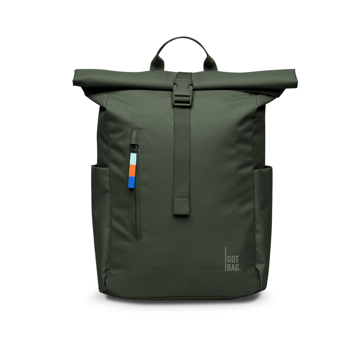 ROLLTOP EASY SMALL Rucksack in algae (Dunkelgrün mit Graustich) als Frontansicht.