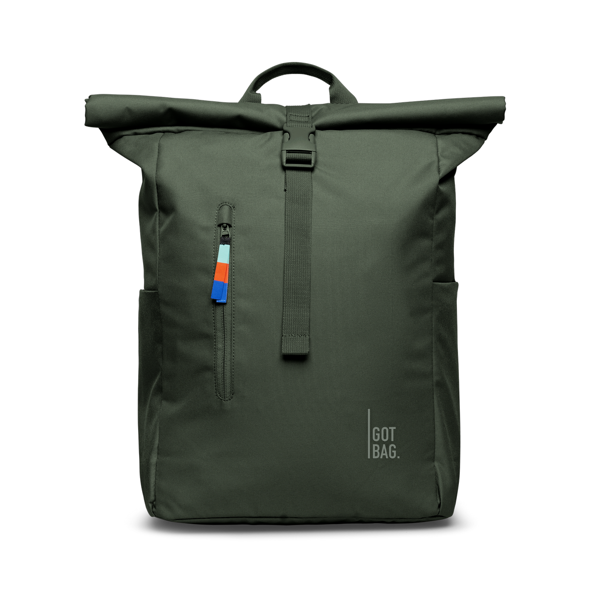 ROLLTOP EASY Rucksack in algae (Dunkelgrün mit Graustich) als Studioaufnahme in Frontansicht.