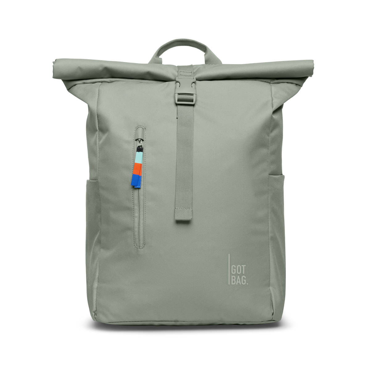ROLLTOP EASY Rucksack in bass (Salbeigrün) als Studioaufnahme in Frontansicht.