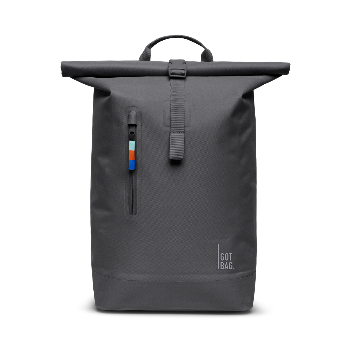 ROLLTOP LITE Rucksack in shark (Dunkelgrau) in Frontansicht.