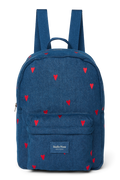 Denim Midi Backpack | Dark Blue Red Hearts