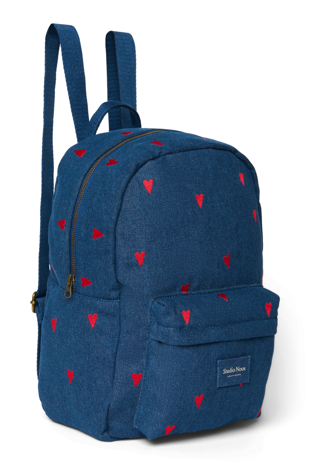 Denim Midi Backpack | Dark Blue Red Hearts