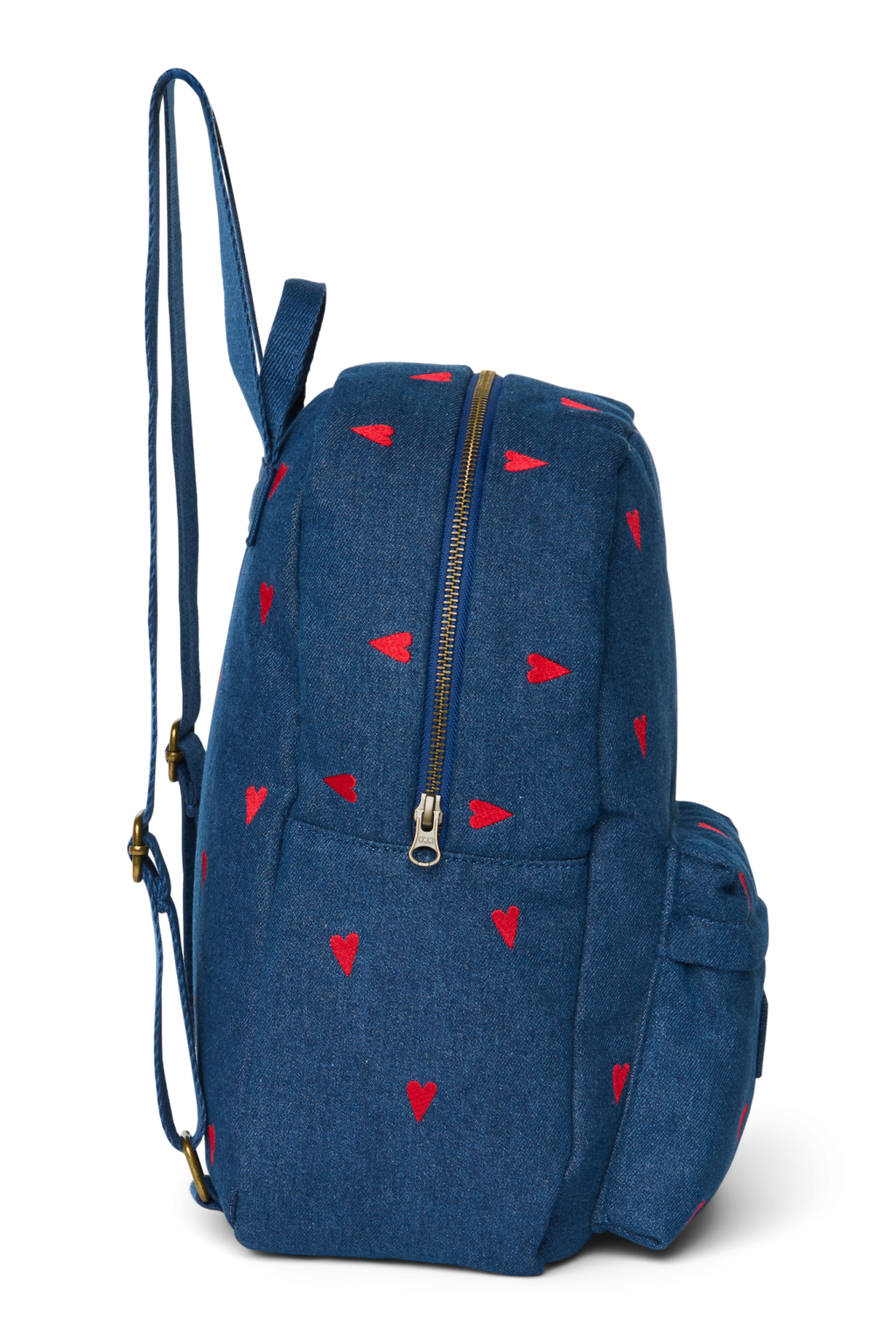 Denim Midi Backpack | Dark Blue Red Hearts