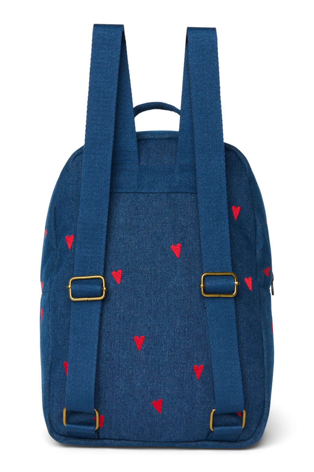 Denim Midi Backpack | Dark Blue Red Hearts