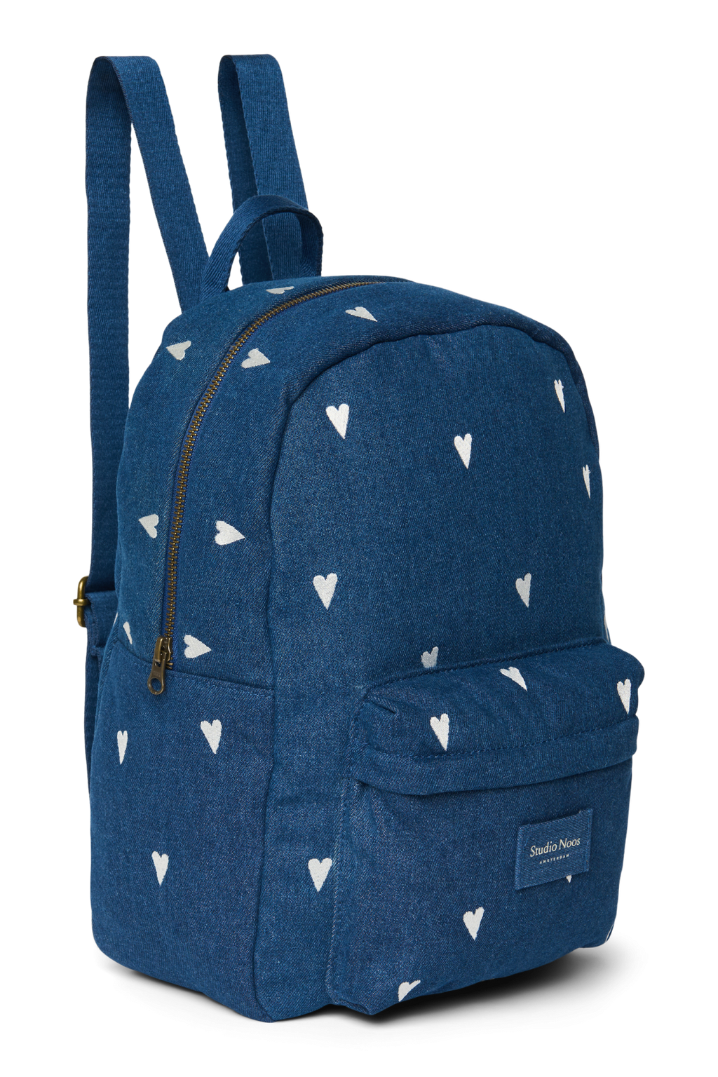 Denim Midi Backpack | Dark Blue White Hearts