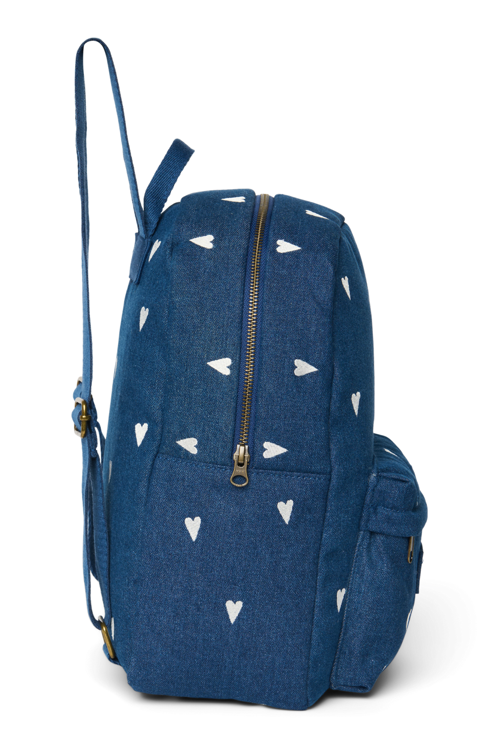 Denim Midi Backpack | Dark Blue White Hearts