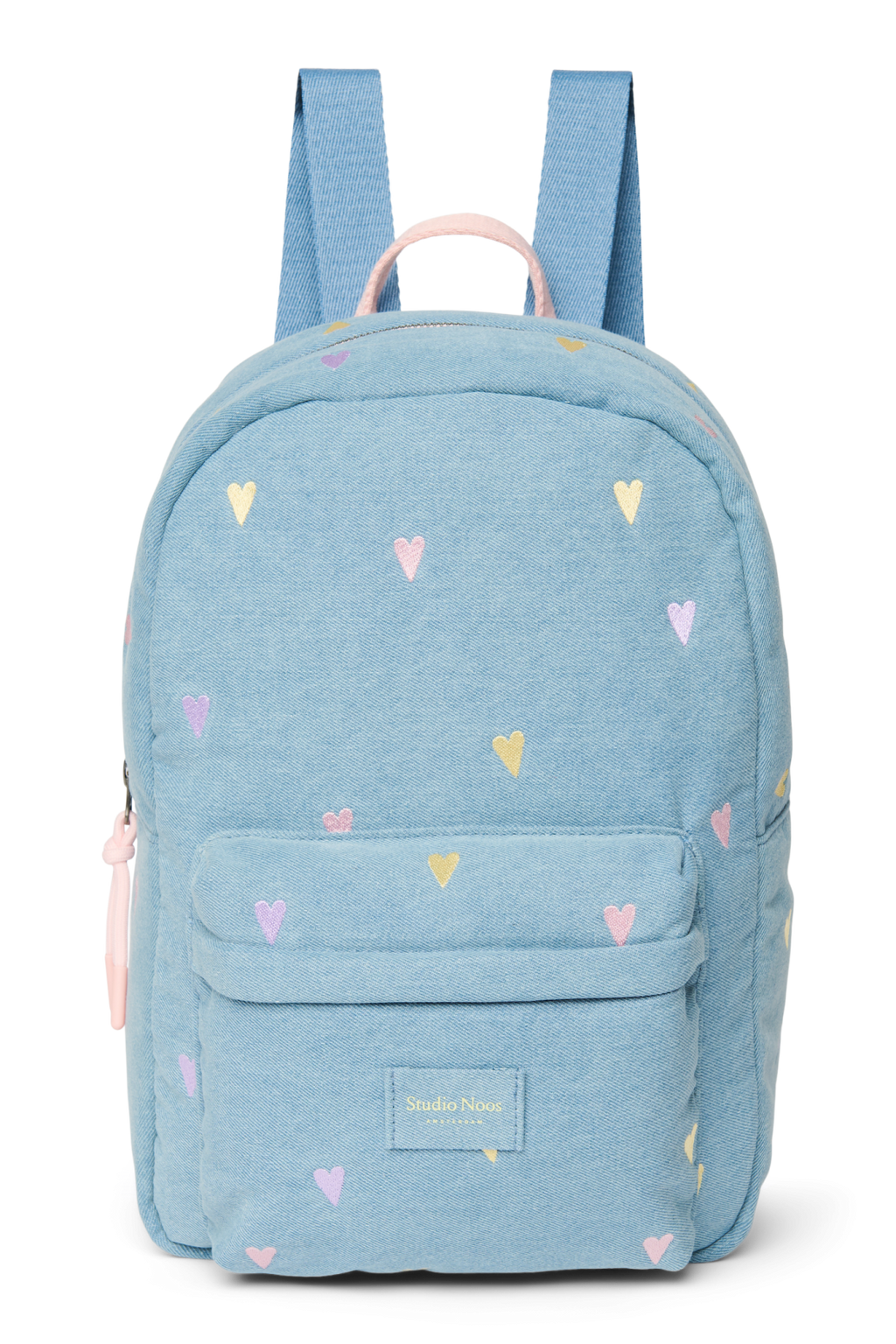 Denim Midi Backpack | Light Blue Hearts