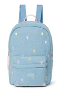 Denim Midi Backpack | Light Blue Hearts
