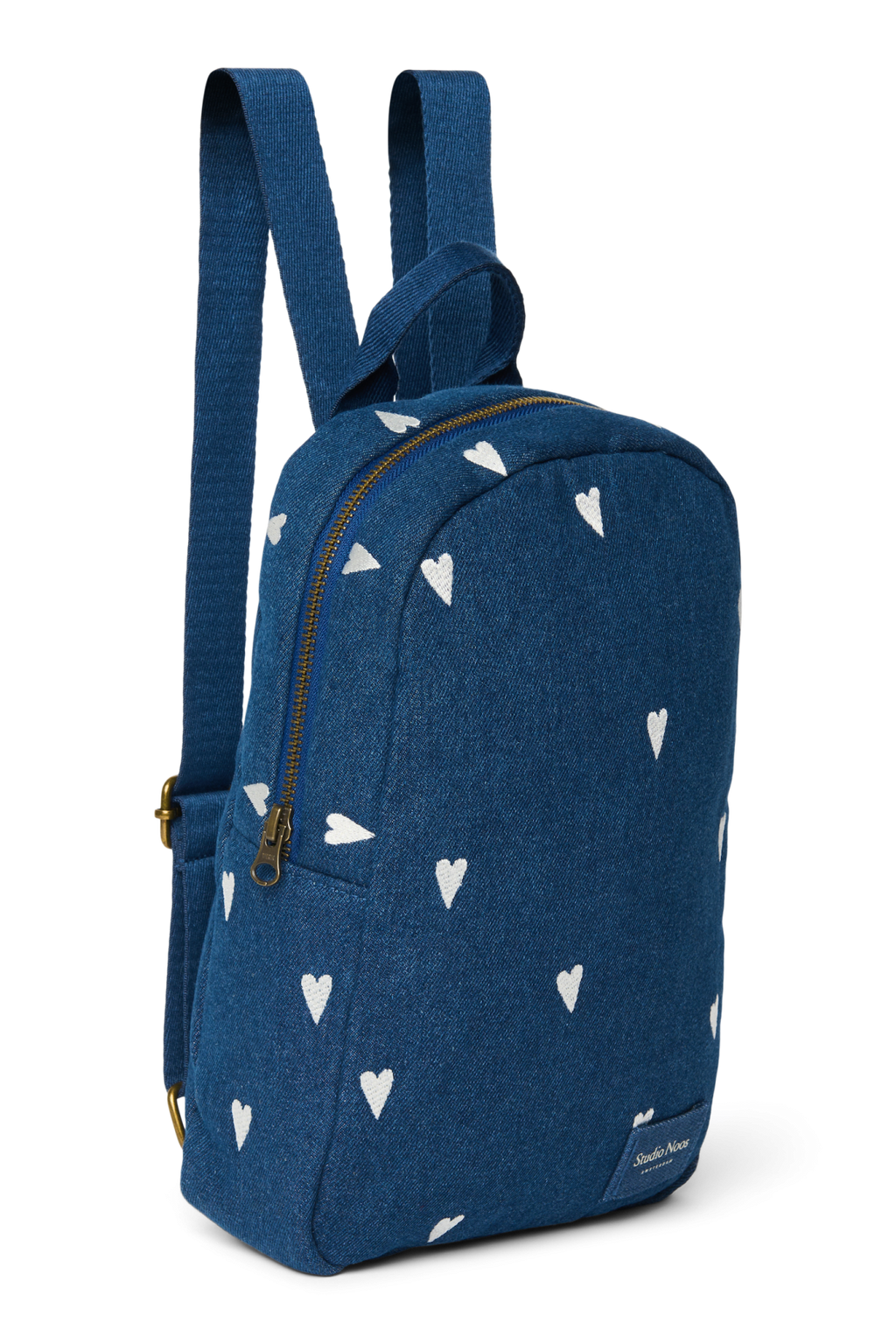 Denim Mini Backpack | Dark Blue White Hearts