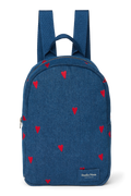 Denim Mini Backpack | Dark Blue Red Hearts