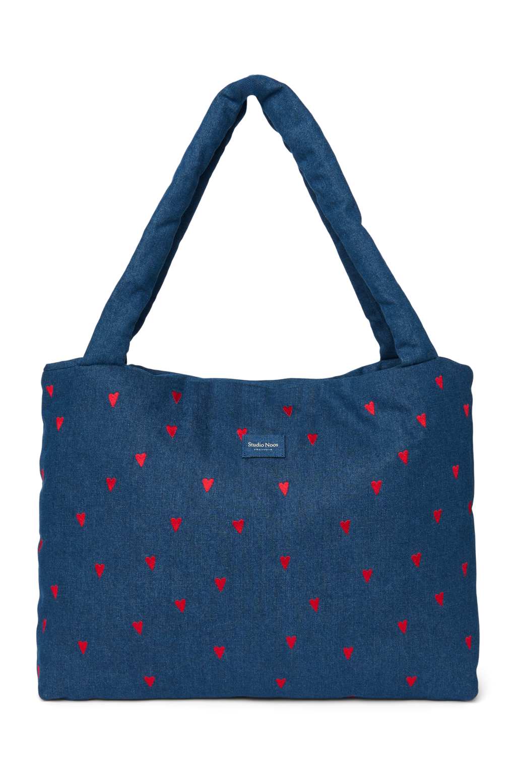 Denim Mom Bag | Dark Blue Red Hearts