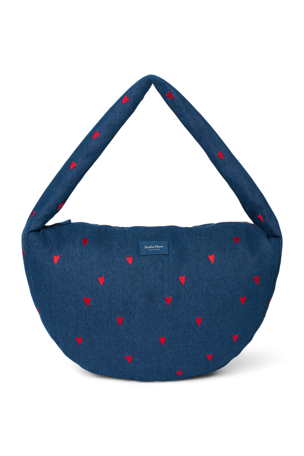 Denim Cross Body Bag | Dark Blue Red Hearts