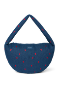 Denim Cross Body Bag | Dark Blue Red Hearts