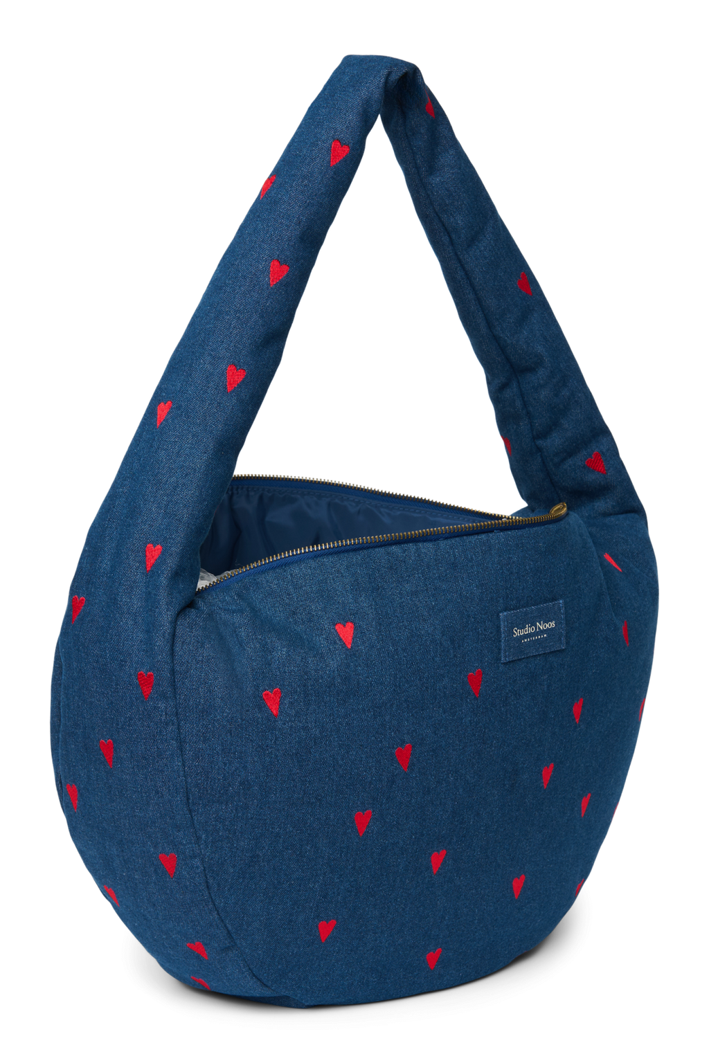 Denim Cross Body Bag | Dark Blue Red Hearts