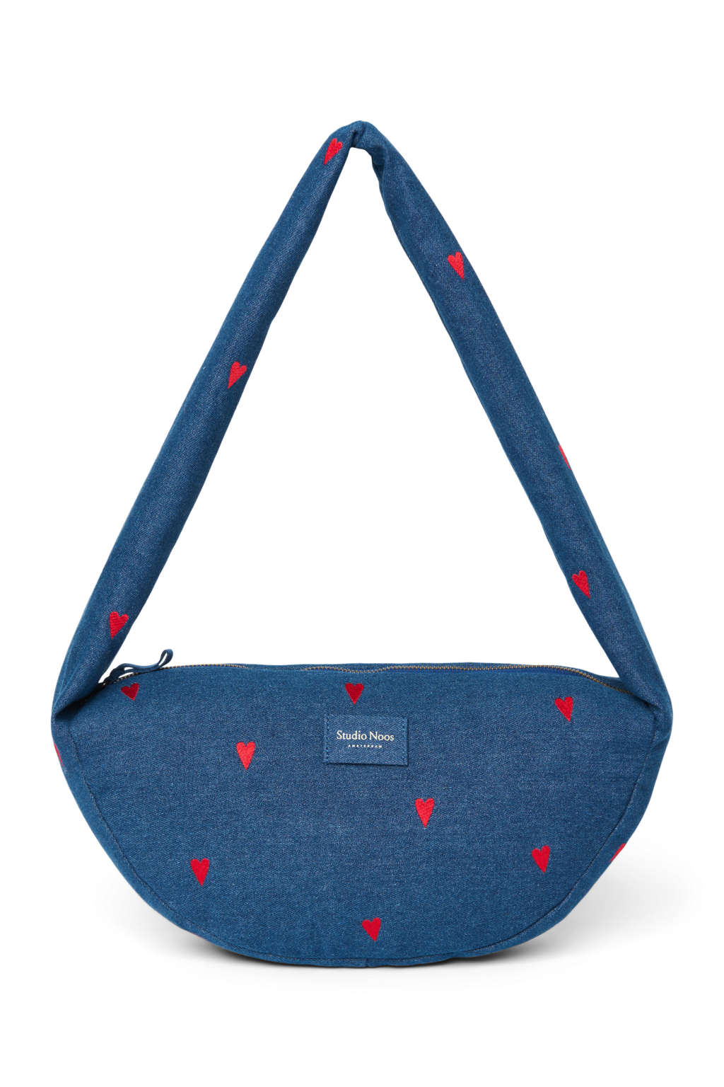 Denim Mini Cross Body Bag | Dark Blue Red Hearts