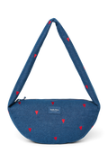 Denim Mini Cross Body Bag | Dark Blue Red Hearts
