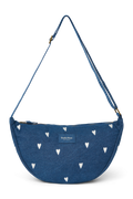 Denim Adult Fanny Pack | Dark Blue White Hearts