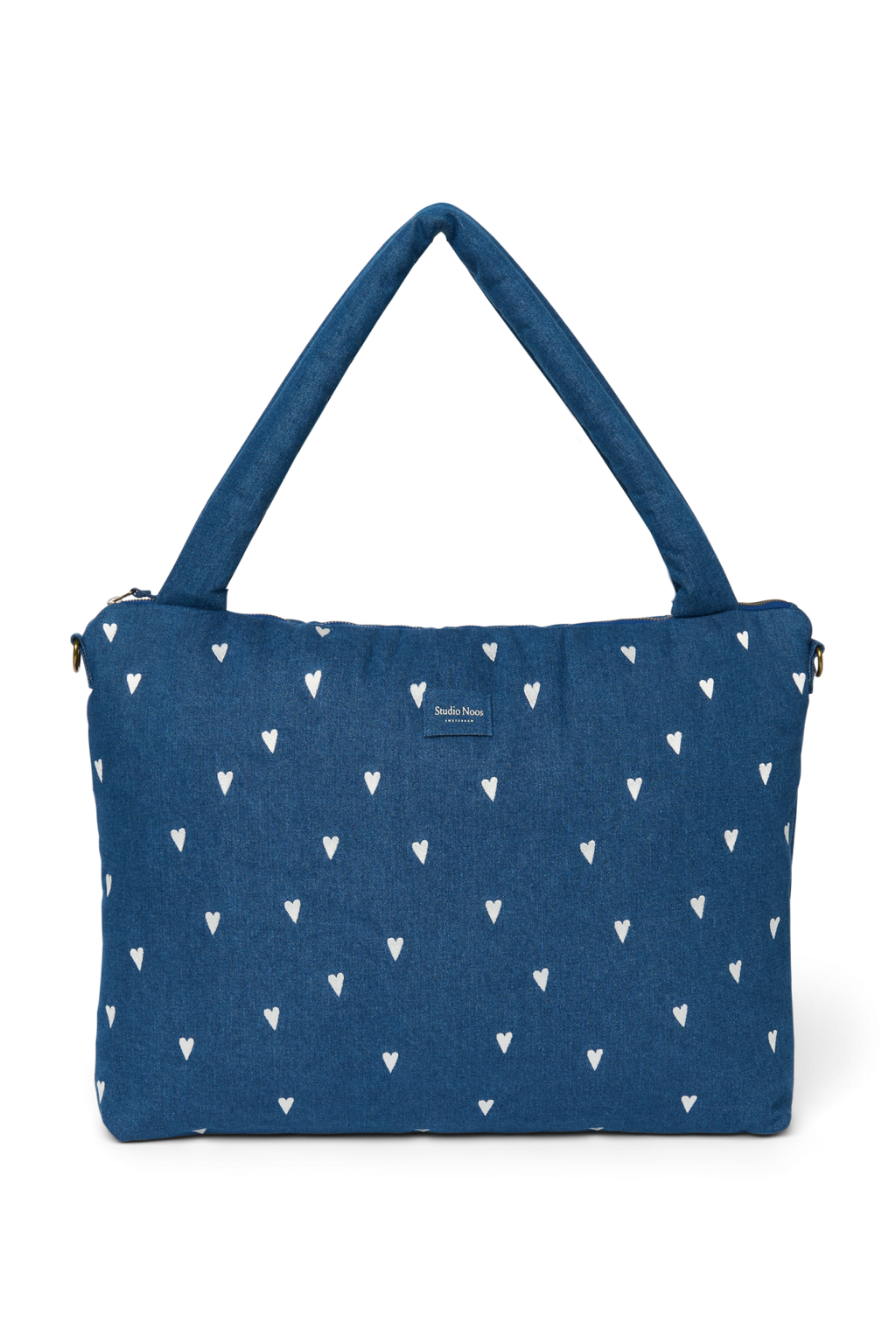 Denim Diaper Bag | Dark Blue White Hearts