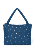 Denim Diaper Bag | Dark Blue White Hearts