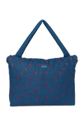 Denim Diaper Bag | Dark Blue Red Hearts